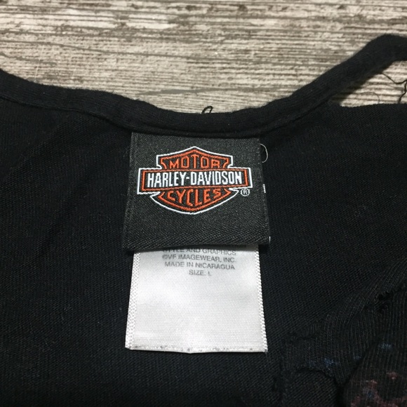 Harley Davidson Cayman Island Flaming Skull Distressed T Shirt Women’s L Black - Picture 6 of 8